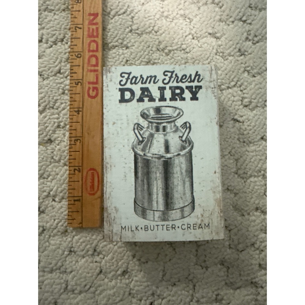 Farm Fresh Dairy Milk Jug Rustic Wood Block Sign Farmhouse Kitchen Decor 6x4